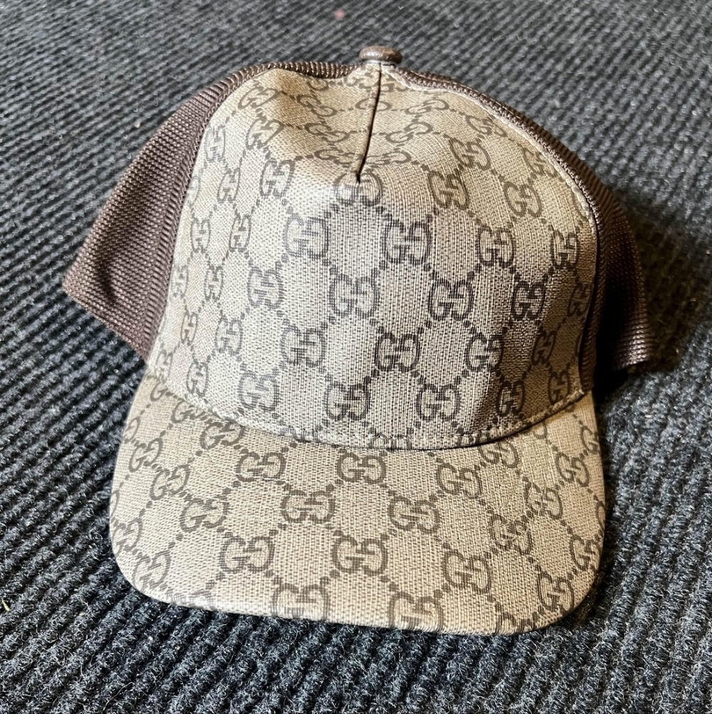 Gucci GG Monogram Canvas Trucker Baseball Hat Brown Designer Cap
